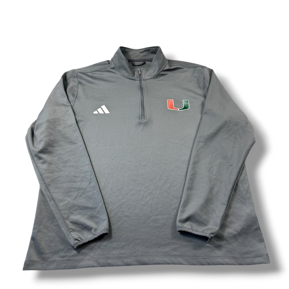 Adidas Miami Hurricanes Team Issued Yankee Stadium Pinstripe Bowl 1/2 Zip Jacket